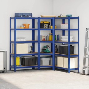 vidaXL Ραφιέρες 5 Επιπέδων 3 τεμ. Μπλε από Ατσάλι &amp; Επεξεργασμένο Ξύλο