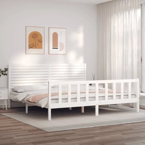 Πλαίσιο Κρεβατιού με Κεφαλάρι Λευκό Μασίφ Ξύλο Super King - Λευκό