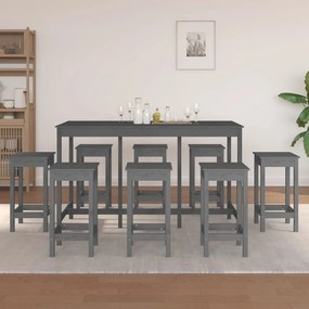 vidaXL Σετ Επίπλων Μπαρ 9 Τεμαχίων Γκρι από Μασίφ Ξύλο Πεύκου