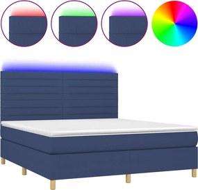 vidaXL Κρεβάτι Boxspring με Στρώμα &amp; LED Μπλε 180x200 εκ. Υφασμάτινο