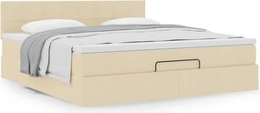 vidaXL Οθωμανικό κρεβάτι με στρώμα Cream 180x200cm ύφασμα