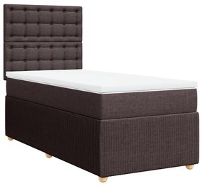 Κρεβάτι Boxspring με Στρώμα Σκούρο Καφέ 90x190 εκ. Υφασμάτινο - Καφέ