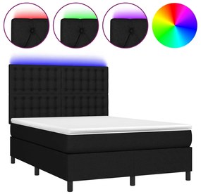 vidaXL Κρεβάτι Boxspring με Στρώμα &amp; LED Μαύρο 140x200 εκ. Υφασμάτινο