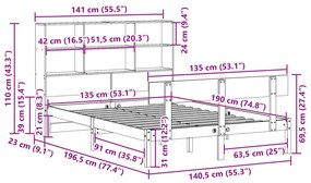 Κρεβάτι Βιβλιοθήκη Χωρίς Στρώμα Λευκό 135x190 εκ Μασίφ Πεύκο - Λευκό