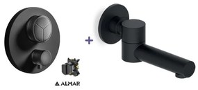 Almar Black matt Στόμιο+Thermo-Core Push Θερμοστατικός μίκτης εντοιχισμού 3 εξόδων+κιτ εντοιχισμού