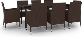 vidaXL Σετ Τραπεζαρίας Κήπου 9 τεμ. Συνθ. Ρατάν/Γυαλί με Μαξιλάρια