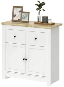 HOMCOM Συρταριέρα με άφθονο αποθηκευτικό χώρο, μπουφές με πόρτες Soft-Close, 2 συρτάρια, ρυθμιζόμενο ράφι, Λευκό