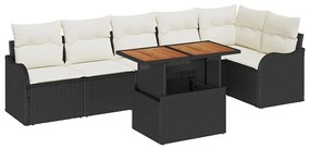 vidaXL Σετ Καναπέ Κήπου με μαξιλάρι 7 pcs Μαύρο και κρεμ