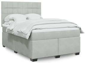 vidaXL Κρεβάτι Boxspring με Στρώμα Ανοιχτό Γκρι 140x190 εκ. Βελούδινο