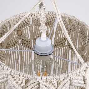 GloboStar CONGO 36206 Boho - Μακραμέ - Macrame Κρεμαστό Φωτιστικό Οροφής Μονόφωτο 1 x E27 Πλεκτό Χειροποίητο Μπεζ Υφασμάτινο με Σχοινί Φ30 x Υ50cm