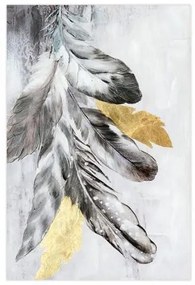 ΠΙΝΑΚΑΣ ΣΕ ΚΑΜΒΑ Fylliana "Feathers" ΓΚΡΙ-ΧΡΥΣΟ-ΛΕΥΚΟ 60x3x90εκ 166-224-049