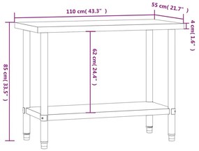 Πάγκος Εργασίας Κουζίνας 110x55x85 εκ. από Ανοξείδωτο Ατσάλι