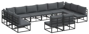 vidaXL Σετ Καναπέ Κήπου 12 pcs Μαύρο 423 x 211.5 x 71 εκ Αλουμίνιο