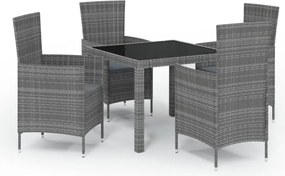 vidaXL Σετ Τραπεζαρίας Εξ. Χώρου 5 τεμ. Γκρι Συνθ. Ρατάν με Μαξιλάρια