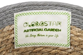 GloboStar® Artificial Garden ANTIPAROS 20289 Διακοσμητικό Πλεκτό Καλάθι - Κασπώ Γλάστρα - Flower Pot Μπεζ με Γκρι Φ22cm x Υ15cm