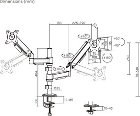 POWERTECH βάση γραφείου για 2x οθόνες PT-1628, 17-32", έως 9kg