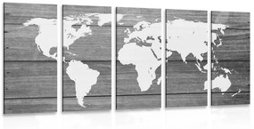 Εικόνα 5 τμημάτων ασπρόμαυρος παγκόσμιος χάρτης με ξύλινο φόντο