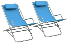 vidaXL Σεζλόνγκ Πτυσσόμενες 2 τεμ. Μπλε Ατσάλινες