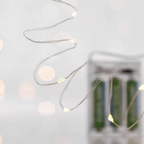 Eurolamp Σειρά 20 Mini LED Θερμό Λευκό 2m Ασημί Σύρμα Μπαταρίας 600-11221