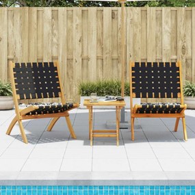 Καρέκλες Κήπου Πτυσσόμενες 2 τεμ. Μαύρες Μασίφ Ακακία &amp; Ύφασμα - Μαύρο