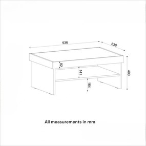 Stewehome Ορθογώνιο Τραπεζάκι Σαλονιού Ανθρακί 93.6x63.6x18 cm