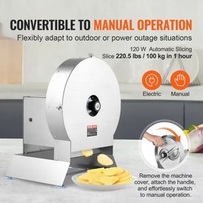 VEVOR Electric Vegetable Slicer, 0-0.5&quot;/0-12mm Thickness Adjustable Commercial Slicer Machine, Convertible to Manual, Stainless Steel Food Cutter Slicing Machine, Large Feed Port for Potato, Tomato