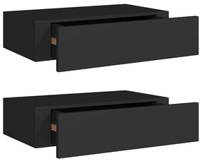 vidaXL Ράφια Τοίχου με Συρτάρια 2 Τεμ. Μαύρα 40 x 23,5 x 10εκ. από MDF