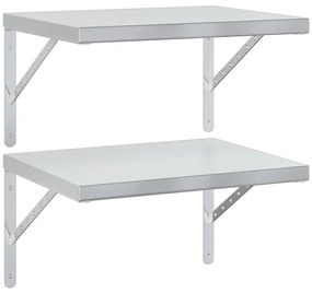vidaXL Ράφια Τοίχου 2 τεμ. Ασημί 50x40 εκ. Ανοξείδωτο Ατσάλι