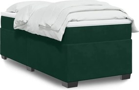 vidaXL Κρεβάτι Boxspring με Στρώμα Σκούρο Πράσινο 90x200 εκ. Βελούδινο