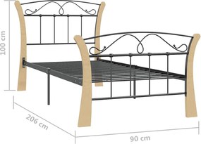 vidaXL Πλαίσιο Κρεβατιού Μαύρο 90 x 200 εκ. Μεταλλικό