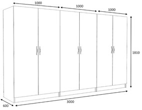 Ντουλάπα ρούχων Victoria Megapap εξάφυλλη χρώμα καρυδί 300x60x181εκ.