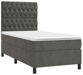 vidaXL Κρεβάτι Boxspring με Στρώμα Σκούρο Γκρι 80x200 εκ. Βελούδινο