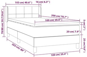 vidaXL Κρεβάτι Boxspring με Στρώμα Ανοιχτό Γκρι 100x200 εκ. Υφασμάτινο