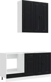 vidaXL Μονάδα κουζίνας KALMAR 5 pcs Μαύρο Επεξεργασμένο Ξύλο