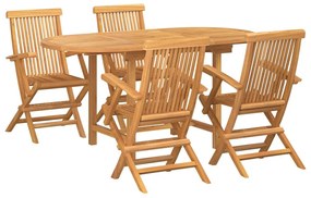 vidaXL Σέτ φαγητού για κήπο 5 pcs Καφέ Μασίφ ξύλο teak