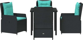 vidaXL Σέτ φαγητού για κήπο με μαξιλάρι 5 pcs Μαύρο Πολυ ράταν