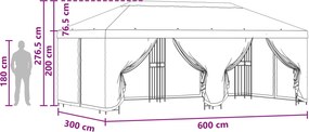 vidaXL Κιόσκι με Πλαϊνές Τοίχους 6 x 3 m Πορτοκαλί
