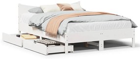 vidaXL Πλαίσιο Κρεβατιού Συρτάρια Λευκό 140x200 εκ. Μασίφ Ξύλο Πεύκου