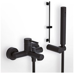 Eurorama Tonda Black Matt 145210-400 Μπαταρία Λουτρού Με Tηλέφωνο, Eπίτοιχο Στήριγμα Tηλεφώνου+PVC Σπιράλ+FLUTE βέργα