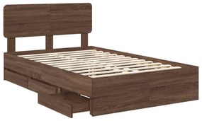 vidaXL Σκελετός Κρεβατιού Καφέ δρυς 135 x 190 cm Μηχανήματος Ξύλο