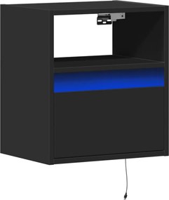 vidaXL Κομοδίνο Επιτοίχιο με Φώτα LED Μαύρο