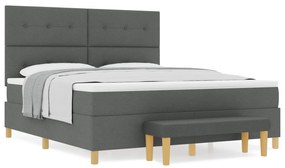 vidaXL Κρεβάτι με Στρώμα & Πάγκο Σκούρο Γκρι 180x200 cm Ύφασμα