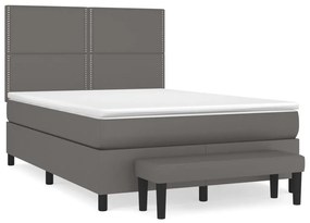 vidaXL Κρεβάτι Boxspring με Στρώμα Γκρι 140x190εκ. από Συνθετικό Δέρμα