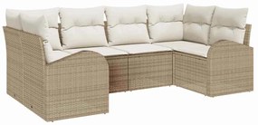vidaXL Σετ Καναπέ Κήπου με μαξιλάρι 6 pcs Μπεζ Πολυ ράταν