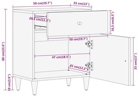 Κομοδίνο 50 x 33 x 60 εκ. από Μασίφ Ξύλο Μάνγκο - Καφέ