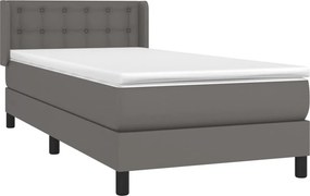 vidaXL Κρεβάτι Boxspring με Στρώμα Γκρι 90x190 εκ. από Συνθετικό Δέρμα