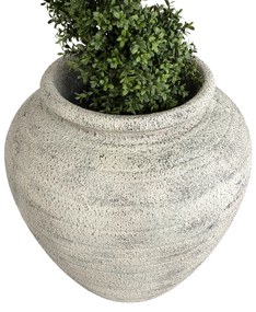 GloboStar® Artificial Garden IRISH 20722 Επιδαπέδιο Πολυεστερικό Τσιμεντένιο Κασπώ Γλάστρα - Flower Pot Λευκό με Μπεζ Φ55 x Υ60cm