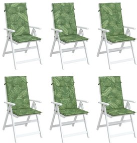 Μαξιλάρια Καρέκλας με Ψηλή Πλάτη 6 τεμ Σχέδιο Φύλλων Υφασμάτινα - Πράσινο