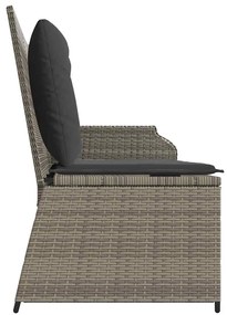 vidaXL Πάγκος Κήπου Ανακλινόμενος Γκρι Συνθετικό Ρατάν με Μαξιλάρια