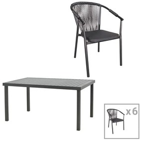 Τραπεζαρία Convince -Kliton B σετ 7τεμ αλουμίνιο σε ανθρακί απόχρωση 150x80x74εκ 150x80x74 εκ.